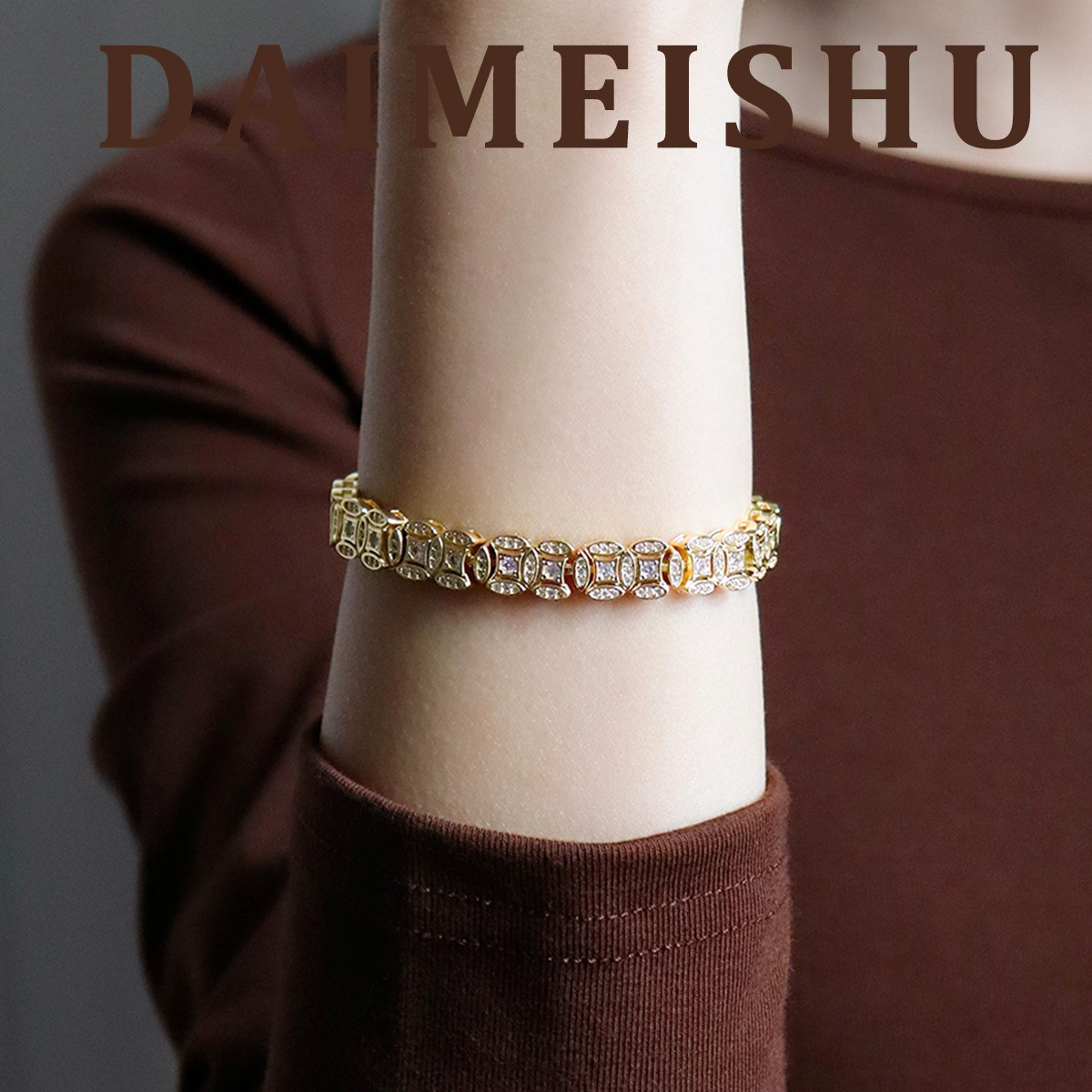 Vintage Fashion Tiktok - سوار عملة نحاسي مرصع بالزركونيا المجوفة