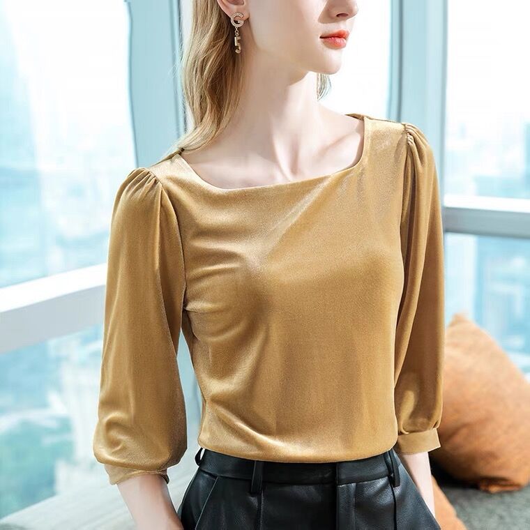 Vintage Fashion Y2K - قميص قطيفة بياقة مربعة عتيقة على