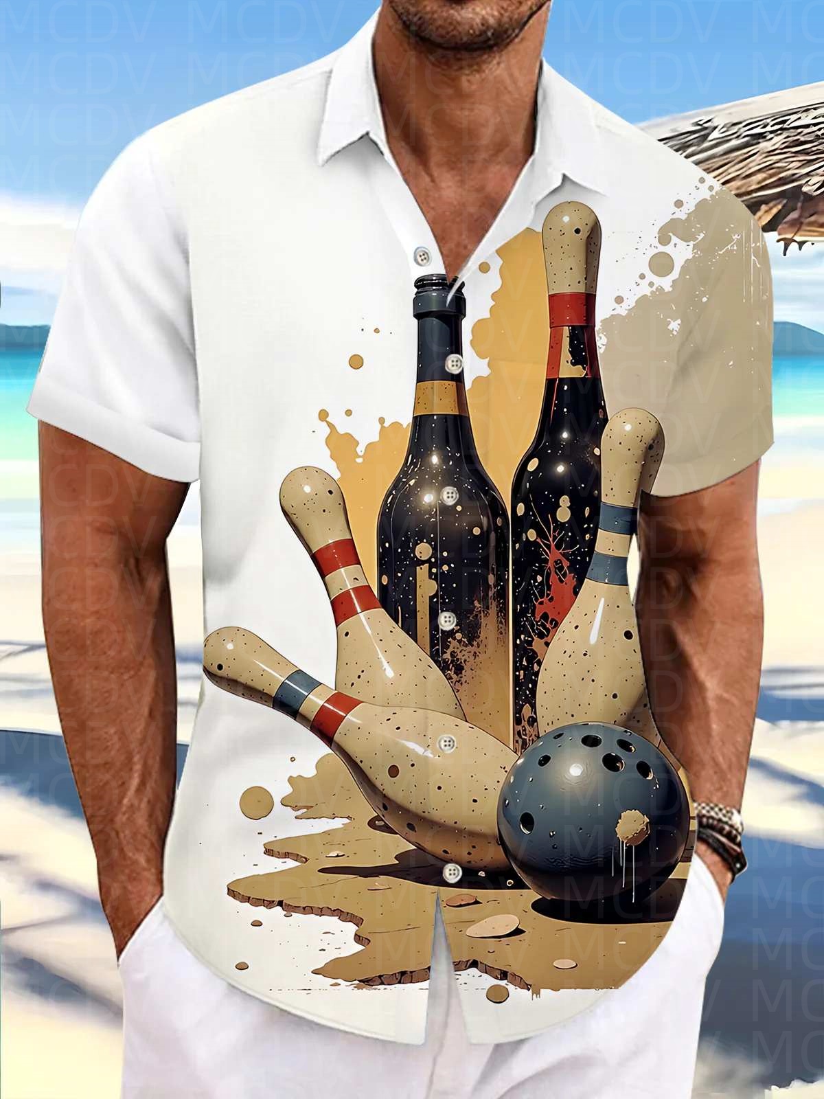 Bowling Shirt Camp - قميص هاواي رجالي بنمط البولينج، قميص