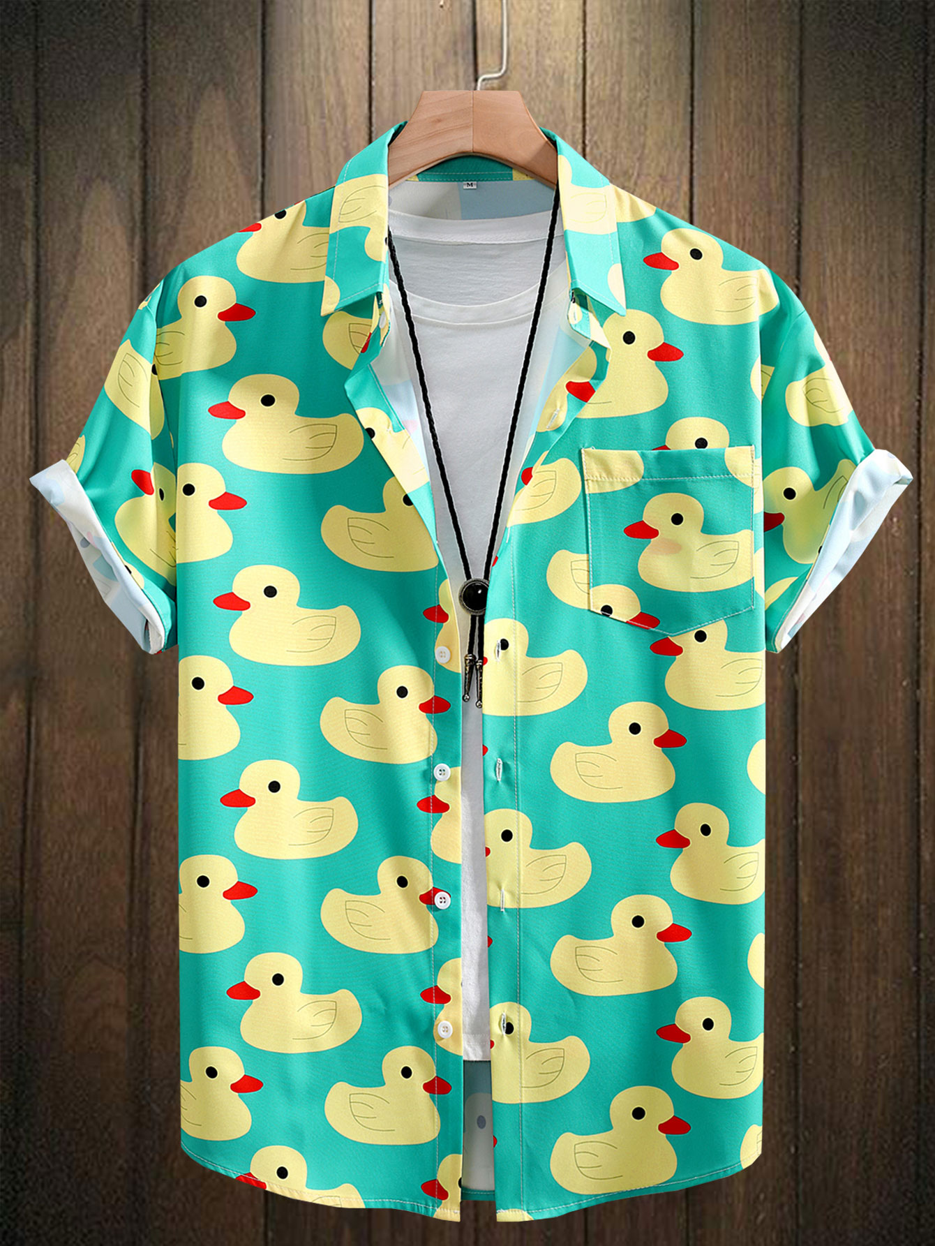 قميص رجالي، بطبعة بطة مطاطية،  - مراجعة Bowling Shirt Camp وسعره