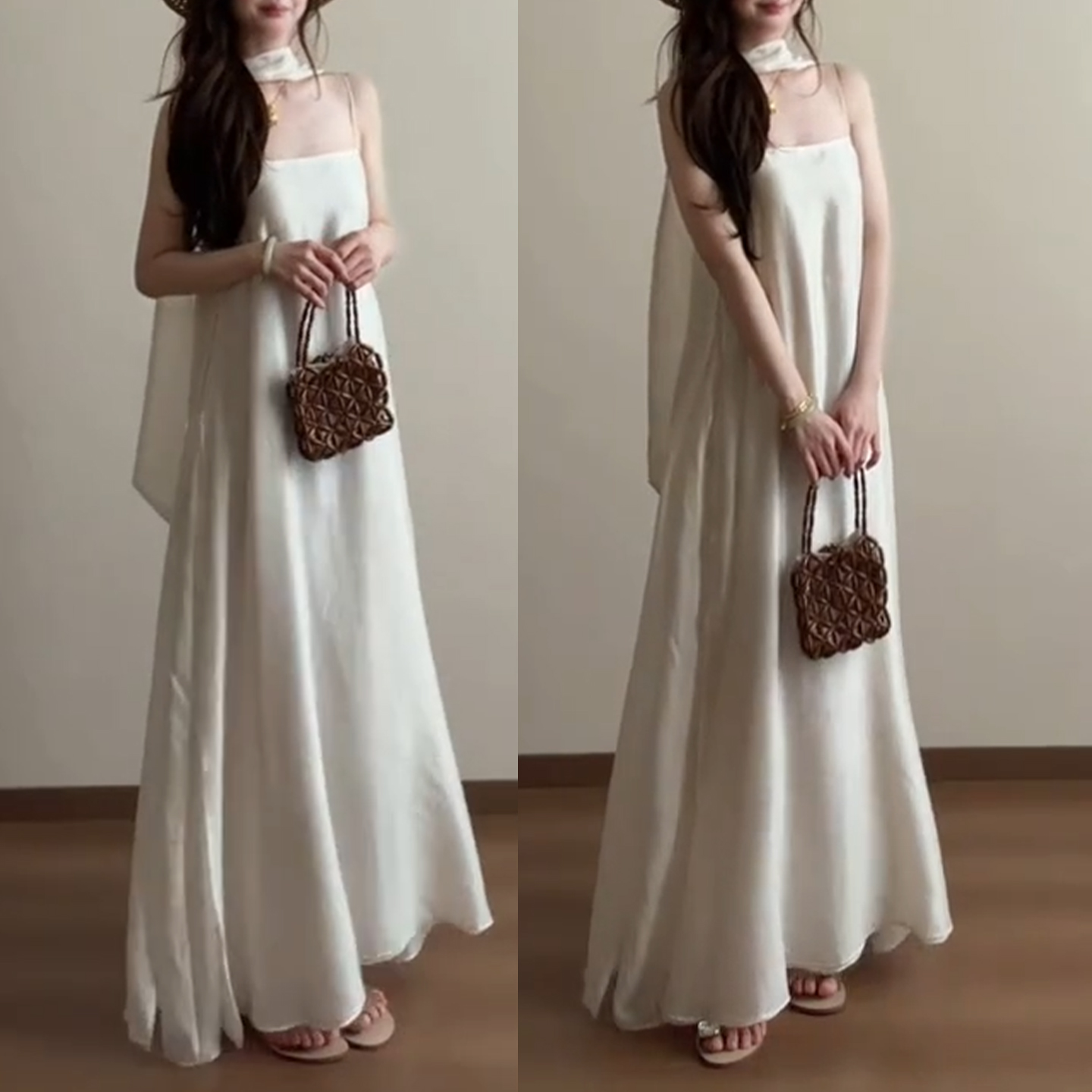 فستان ماكسي أبيض جديد بحمالات  - مراجعة Vintage Fashion Tiktok وسعره